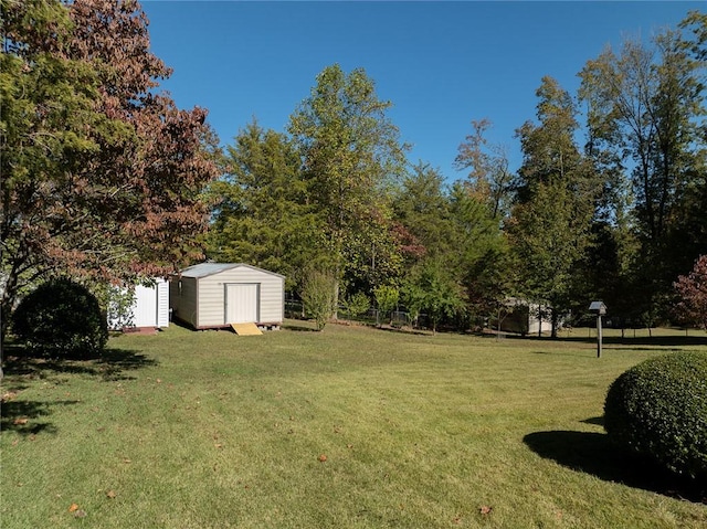 view of yard with a storage shed