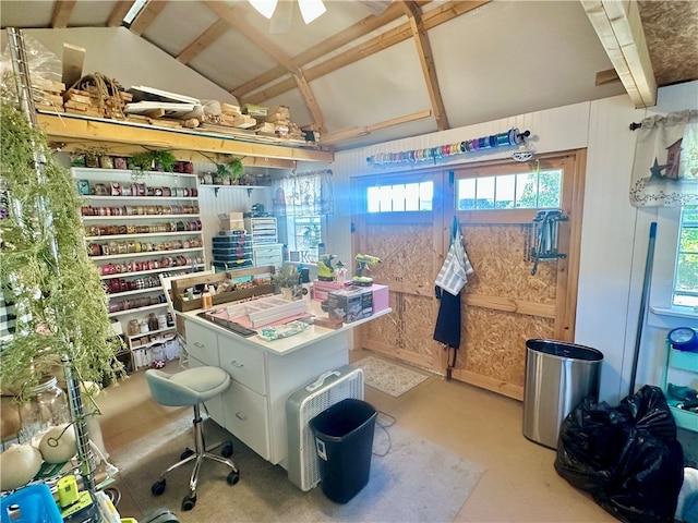 office area featuring vaulted ceiling