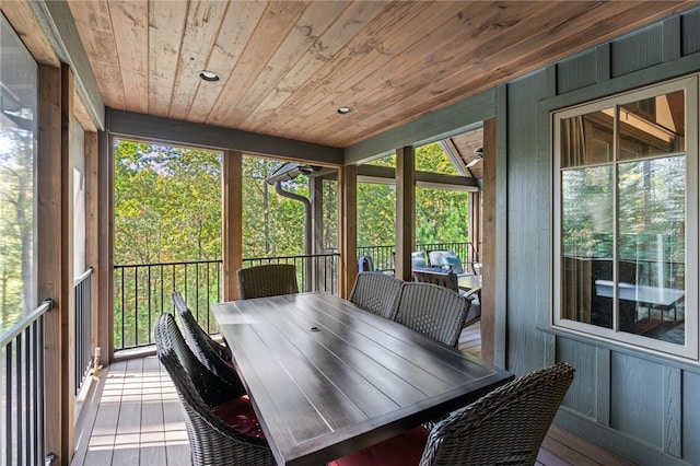 sunroom / solarium featuring wooden ceiling