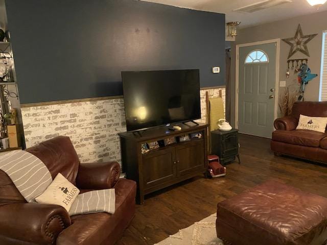 living room featuring dark hardwood / wood-style floors