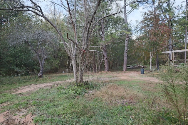 view of yard with a forest view