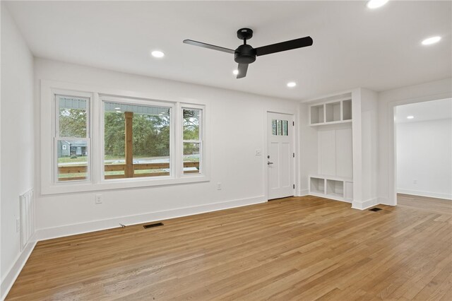 interior space featuring recessed lighting, visible vents, baseboards, and light wood-style floors