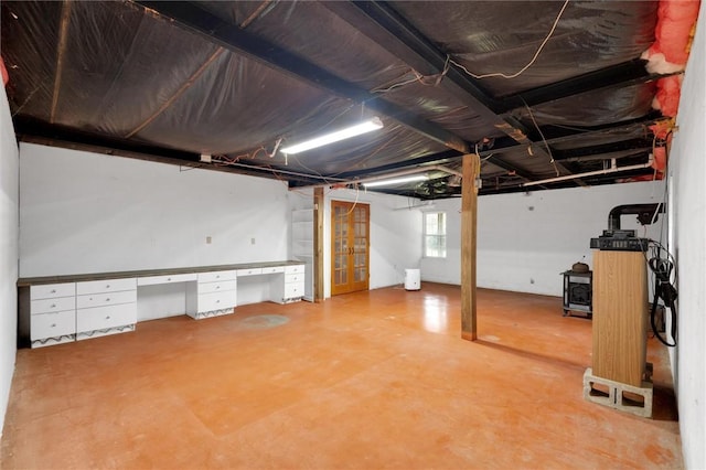 basement with built in study area