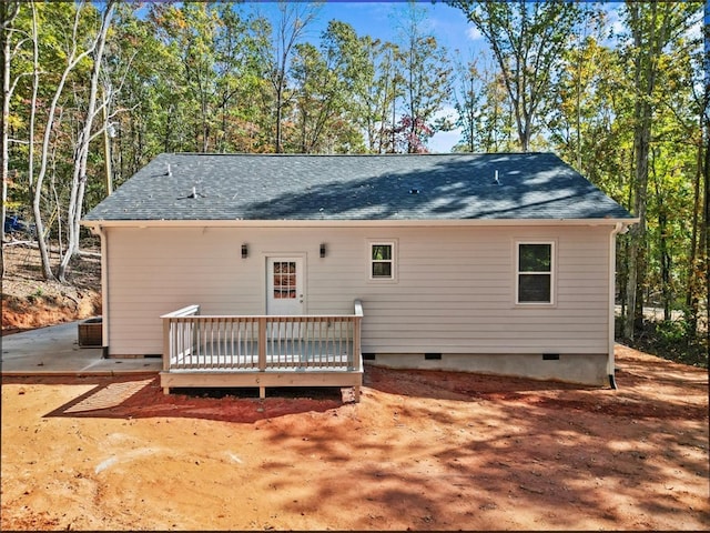 back of house with a patio area, central AC, and a deck