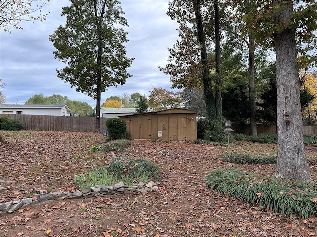 view of yard with a storage shed