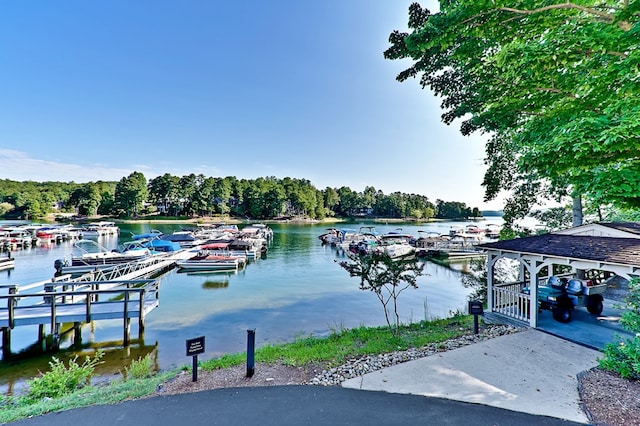 view of dock featuring a water view