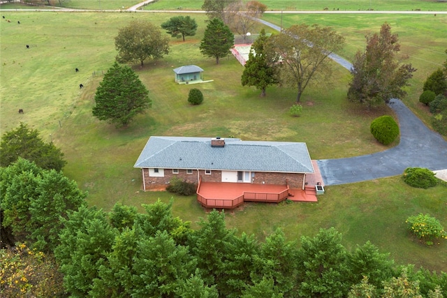 birds eye view of property featuring a rural view