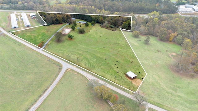 birds eye view of property featuring a rural view