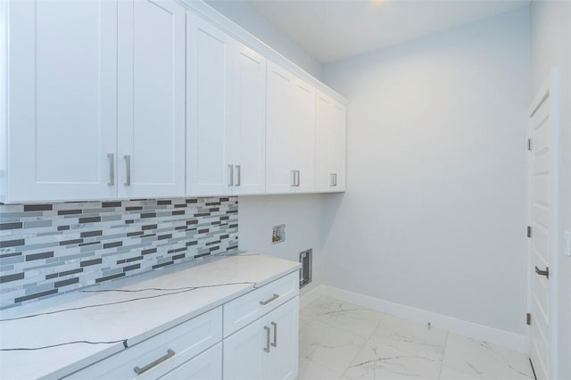 101 Tall Ship Dr, Anderson, SC 29625 - clothes washing area featuring hookup for an electric dryer, cabinet space, baseboards, hookup for a washing machine, and marble finish floor
