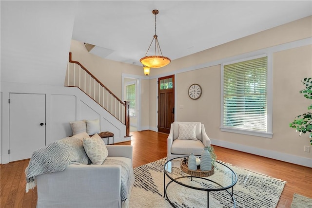 living room with light wood-type flooring