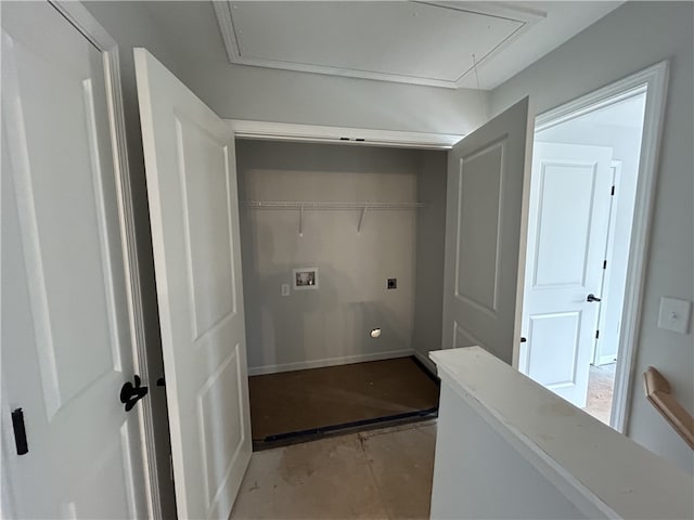 laundry area with electric dryer hookup and hookup for a washing machine