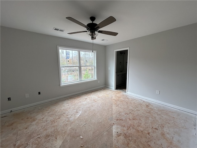 spare room featuring ceiling fan