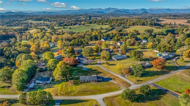 drone / aerial view featuring a mountain view