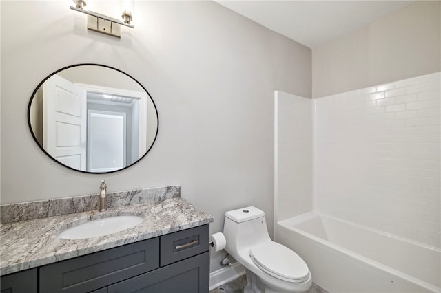 full bathroom with shower / bathing tub combination, vanity, and toilet