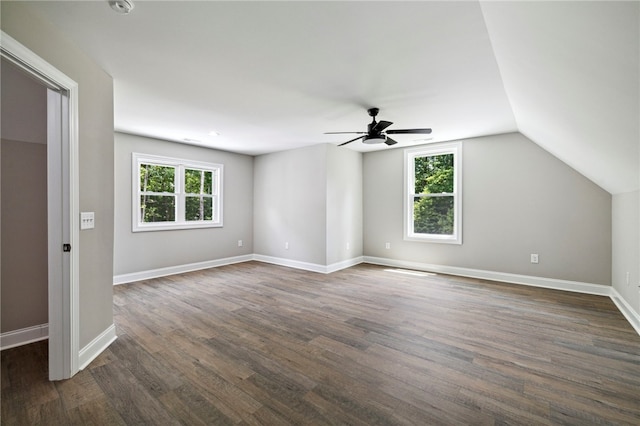 interior space featuring dark hardwood / wood-style flooring, a healthy amount of sunlight, and ceiling fan