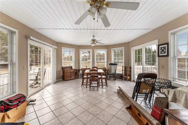 sunroom / solarium with wood ceiling