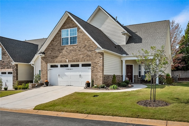 craftsman-style house with a garage and a front yard