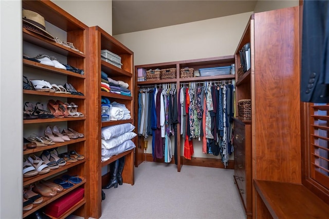 spacious closet with light colored carpet