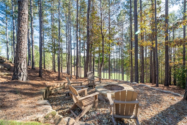 view of yard with a fire pit