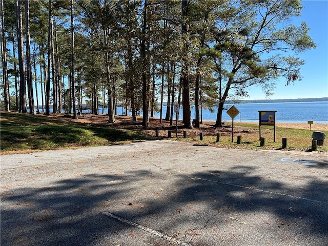 exterior space with a water view