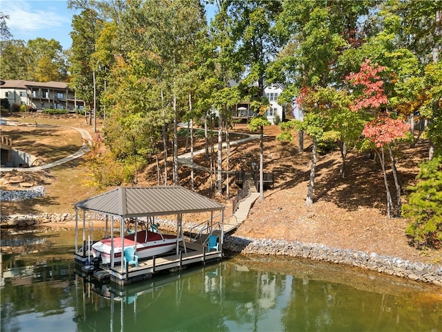 view of dock with a water view