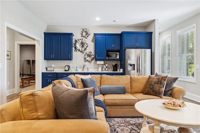 living room with hardwood / wood-style floors