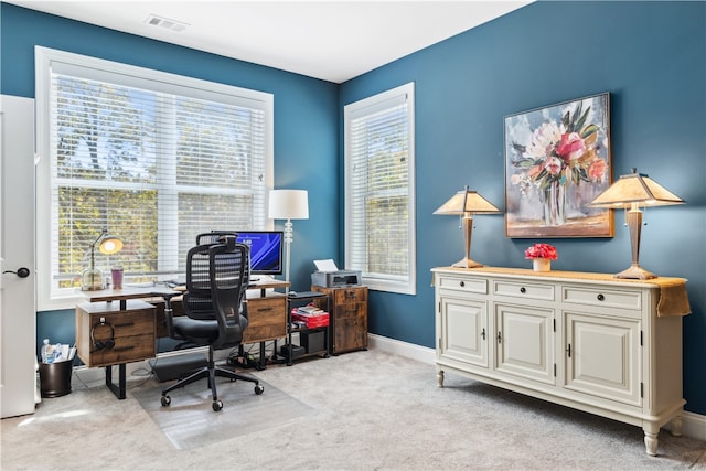 carpeted office featuring plenty of natural light