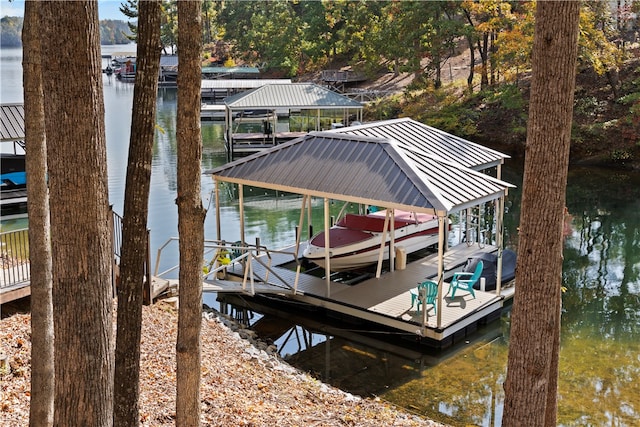 view of dock with a water view