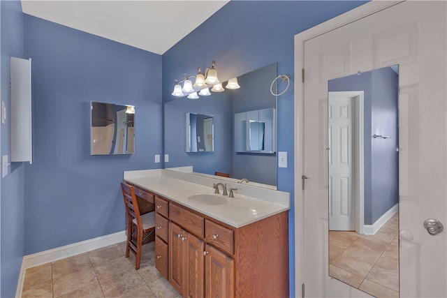 bathroom with tile patterned floors and vanity