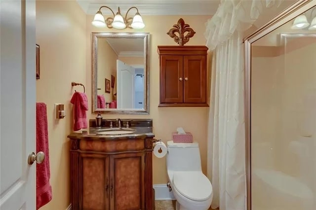 121 Turnberry Rd, Anderson, SC 29626 - bathroom featuring a shower, vanity, toilet, and crown molding
