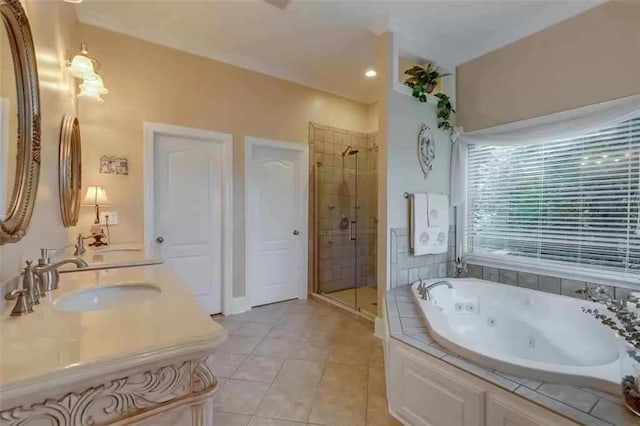 121 Turnberry Rd, Anderson, SC 29626 - bathroom with separate shower and tub, tile patterned flooring, and vanity