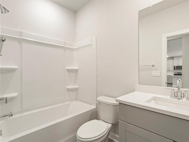 full bathroom with vanity, shower / bathtub combination, and toilet