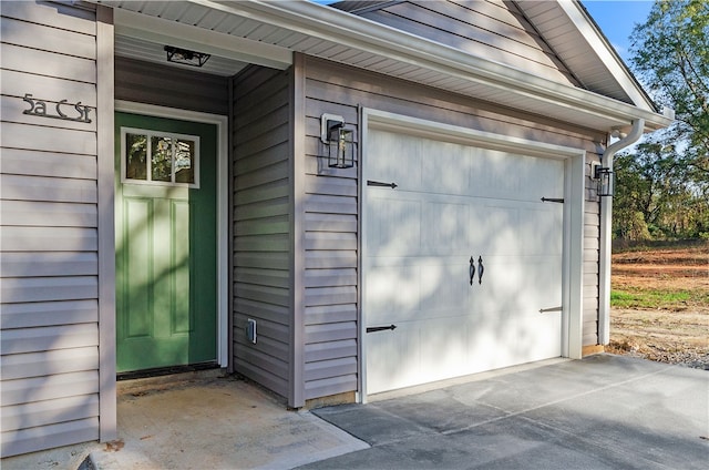 exterior space with a garage