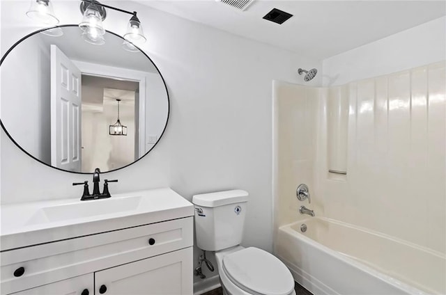 full bathroom featuring vanity, toilet, and bathing tub / shower combination