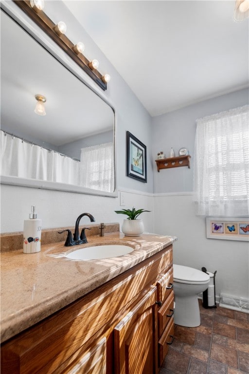 bathroom with vanity, toilet, and a wealth of natural light