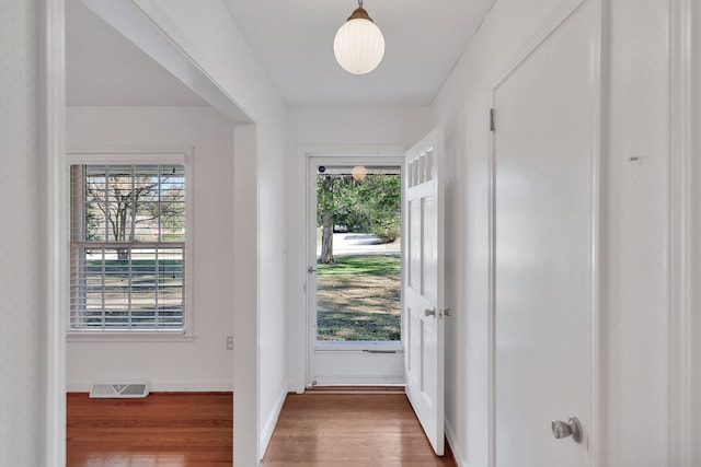 entryway with hardwood / wood-style floors