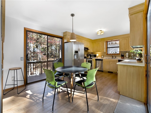 dining room with light hardwood / wood-style flooring