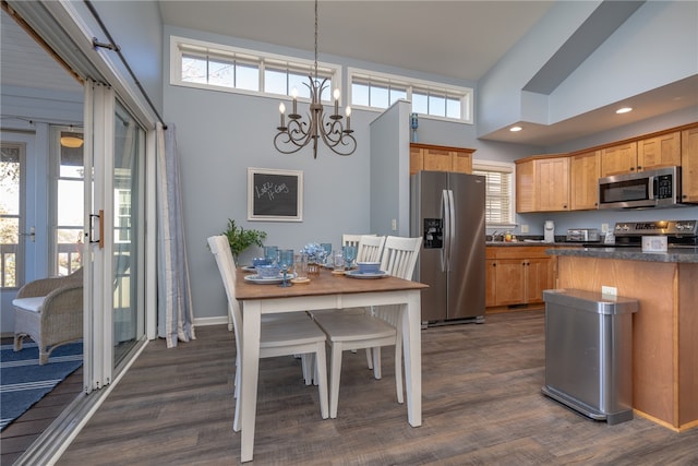 kitchen featuring a healthy amount of sunlight, dark wood-type flooring, and stainless steel appliances