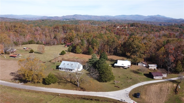 drone / aerial view featuring a mountain view