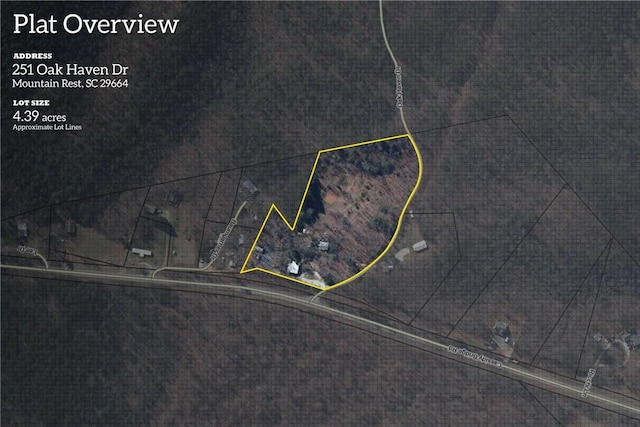 251 Oak Haven Dr, Mountain Rest, SC 29664 - aerial view of property's location with property parcel outlined