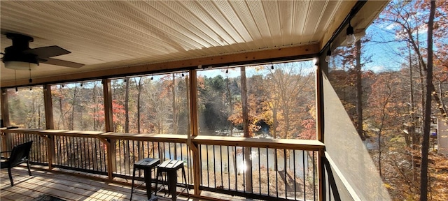 sunroom featuring ceiling fan