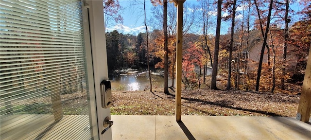 view of patio / terrace with a water view