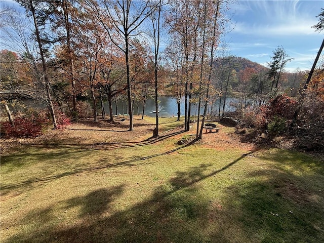 view of yard with a water view