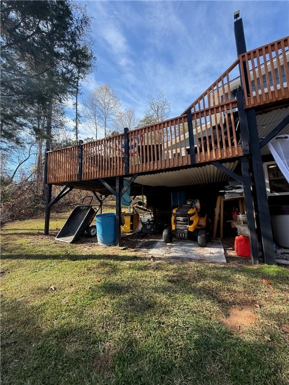 view of yard featuring a wooden deck