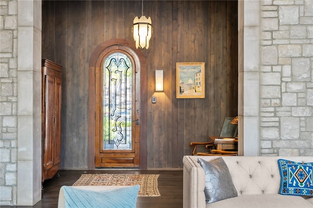 133 Leaping Brook Way, Six Mile, SC 29682 - entryway with wooden walls, arched walkways, and wood finished floors