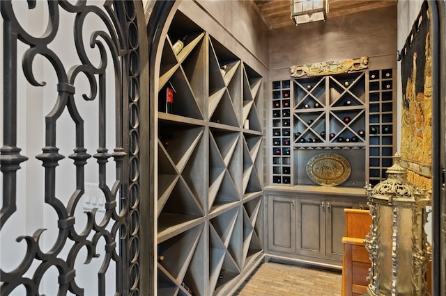 wine cellar with light hardwood / wood-style floors