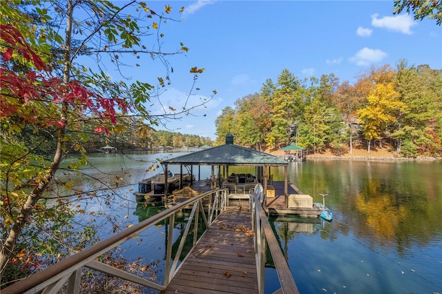 view of dock featuring a water view