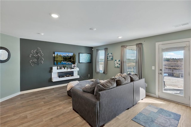 living room with hardwood / wood-style floors