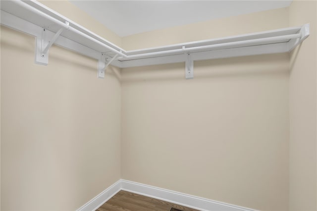 walk in closet with hardwood / wood-style flooring