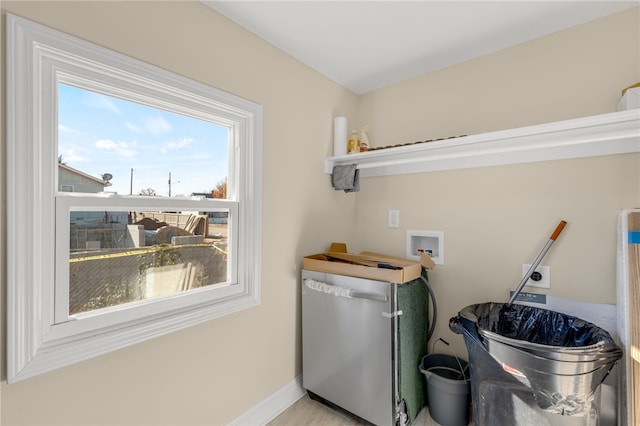 clothes washing area featuring electric dryer hookup and washer hookup